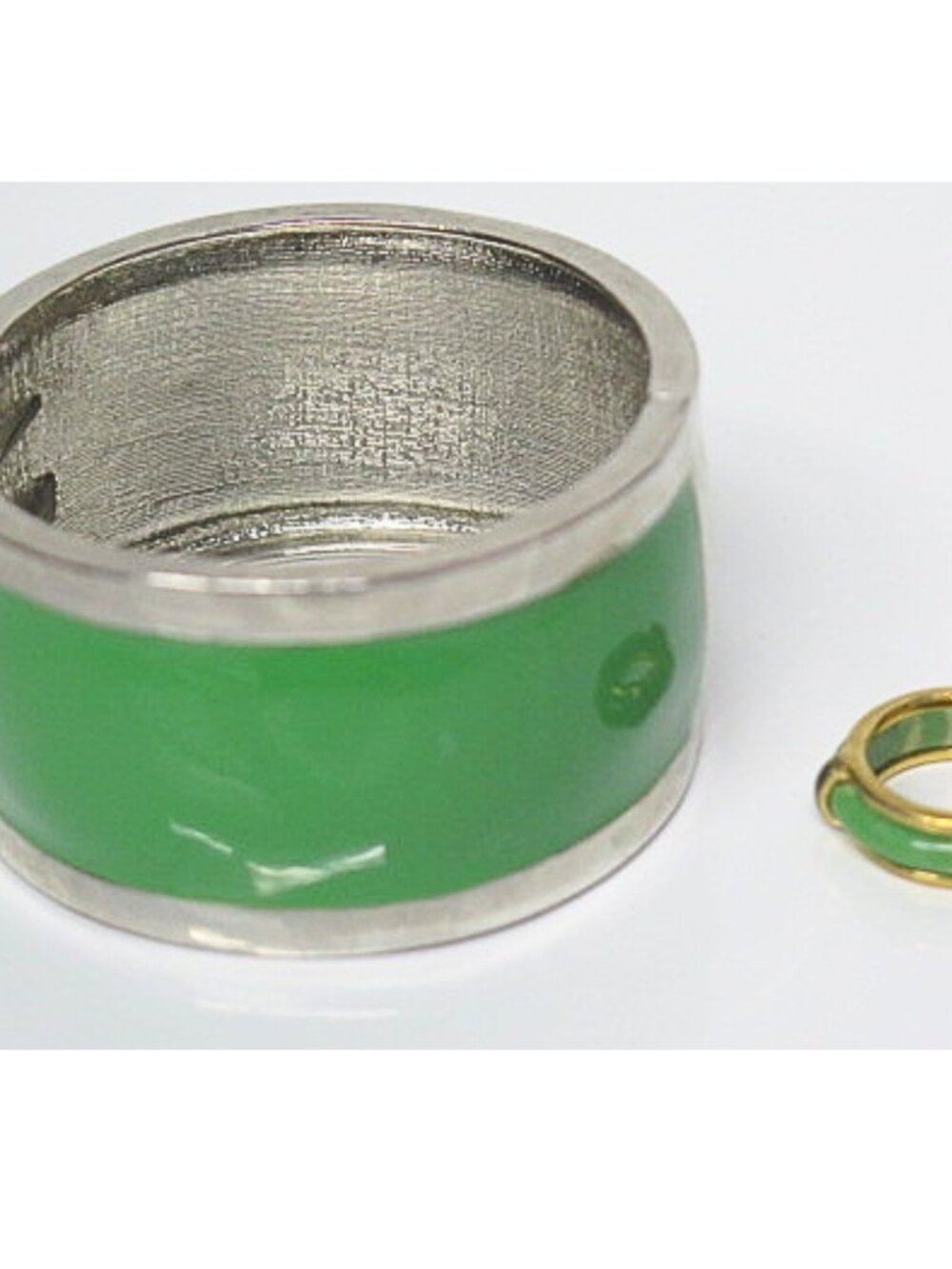 Vintage Green Enamel Silver Tone Bracelet & Ring Set